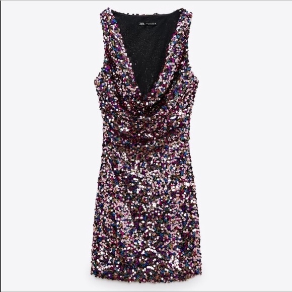 NWT ZARA PINK SHORT SEQUIN DRESS - Picture 13 of 15